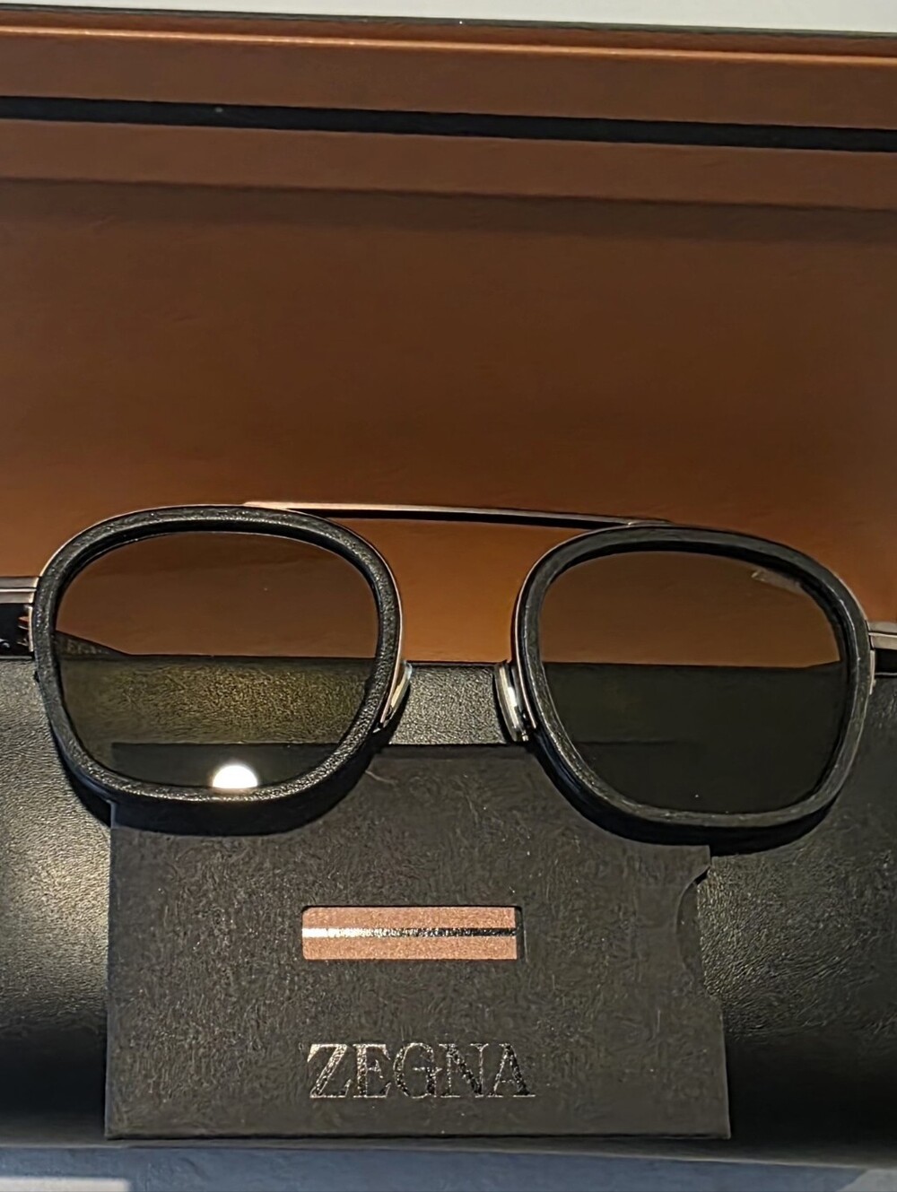 Zegna Black Orizzonte I Metal Acetate and Leather Sunglasses